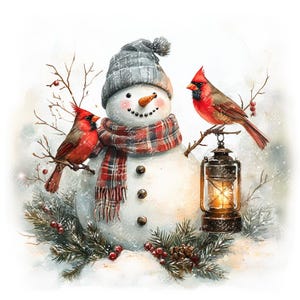 18 Vintage Snowman Clipart, Winter Snowman, Christmas Card, Printable Watercolor, High-Quality JPGs, Papercraft, Junk Journal