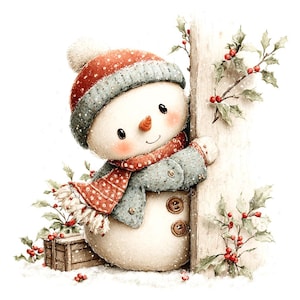 18 Whimsical Snowman Clipart, Christmas Snowman, Festive Holiday, Printable Watercolor, High-Quality JPGs, Paper Craft, Junk Journal