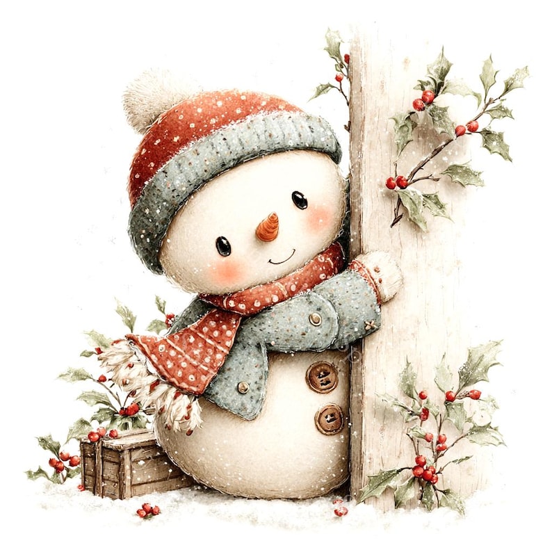 18 Whimsical Snowman Clipart, Christmas Snowman, Festive Holiday, Printable Watercolor, High-Quality JPGs, Paper Craft, Junk Journal