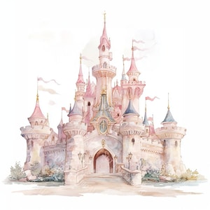 14 Princess Castle Clipart, Magical Fairytale Castle, Pink castle, Printable Watercolor,High-Quality JPGs, Paper Craft, Junk Journal