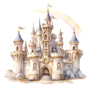 14 Princess Castle Clipart, Magical Fairytale Castle, Pink castle, Printable Watercolor,High-Quality JPGs, Paper Craft, Junk Journal