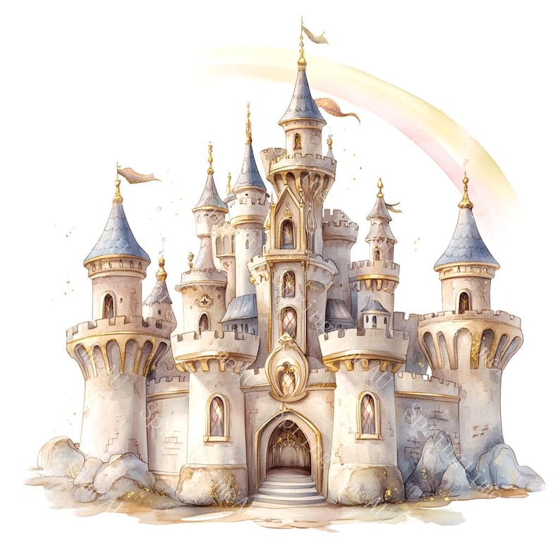 14 Princess Castle Clipart, Magical Fairytale Castle, Pink castle, Printable Watercolor,High-Quality JPGs, Paper Craft, Junk Journal