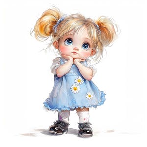 20 süßes kleines Mädchen im blauen Kleid, Vintage Girl, süßes Mädchen, Printable Aquarell, hochwertige JPGs, Papiermodelle, Junk Journal