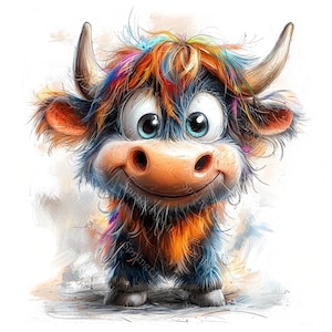 14 Quirky Highland Cow Clipart, Funny Highland Cow, Farm Animal Clipart, Printable Watercolor, High-Quality JPGs, Paper Craft, Junk Journal