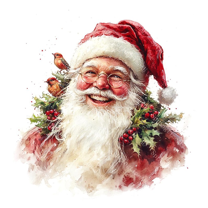 20 Santa Claus Clipart, Christmas Santa Clipart, Christmas Card, Printable Watercolor, High-Quality JPGs, Paper Craft, Junk Journal
