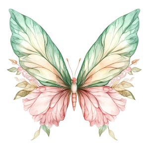 20 Floral Butterfly Clipart, Flowers Butterfly, Butterfly with Flowers, Printable Watercolor, High-Quality JPGs, Paper Craft, Junk Journal