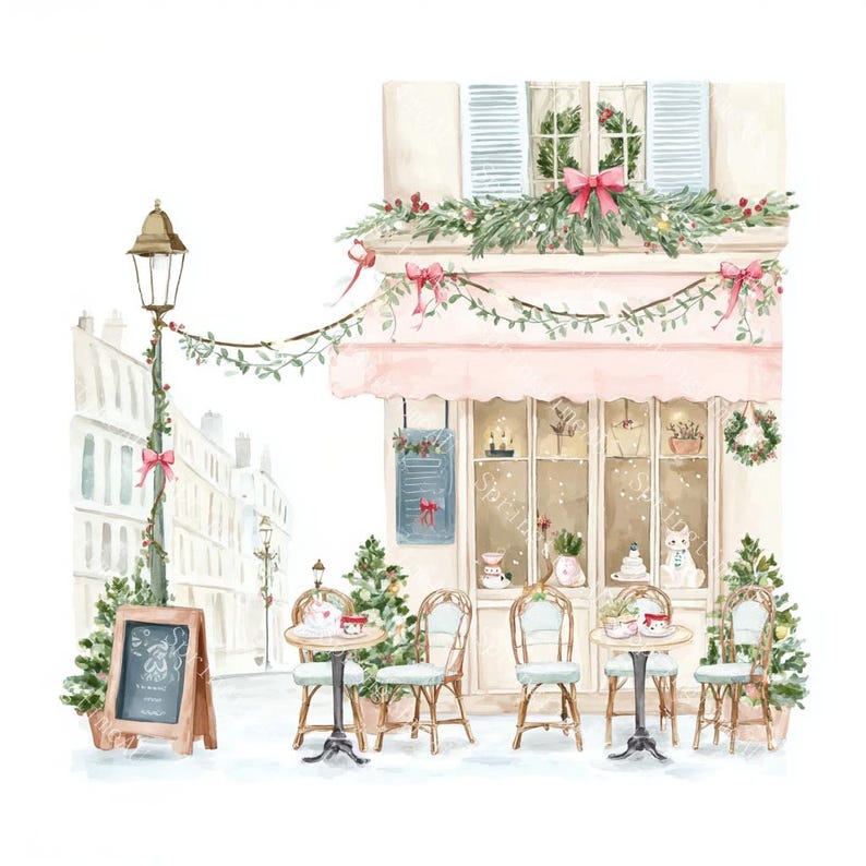 20 Christmas in Paris Clipart, Cute Paris Clipart, Paris Travel Art, Printable Watercolor,High-Quality JPGs, Papercraft, Junk Journal
