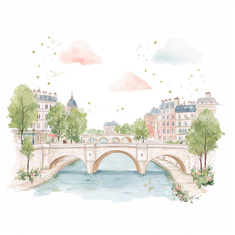 20 Cute Paris Clipart, Parisian Tourism, Paris Travel Art, France Travel,Printable Watercolor,High-Quality JPGs, Papercraft, Junk Journal