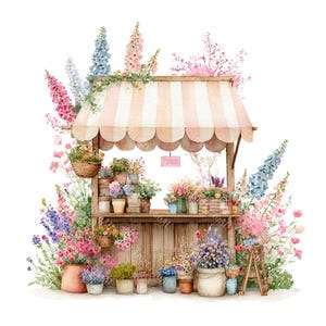 18 Flower shop Clipart, Flower market, Floral store, Flower store standing, Printable Watercolor,High-Quality JPGs, Papercraft, Junk Journal