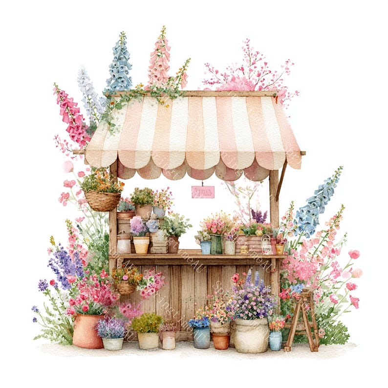 18 Flower shop Clipart, Flower market, Floral store, Flower store standing, Printable Watercolor,High-Quality JPGs, Papercraft, Junk Journal
