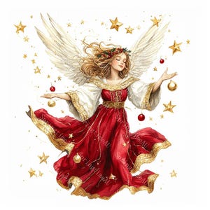 20 Vintage Christmas Angel Clipart, Christmas Card, Printable Watercolor, High-Quality JPGs, Papercraft, Junk Journal, Digital Download