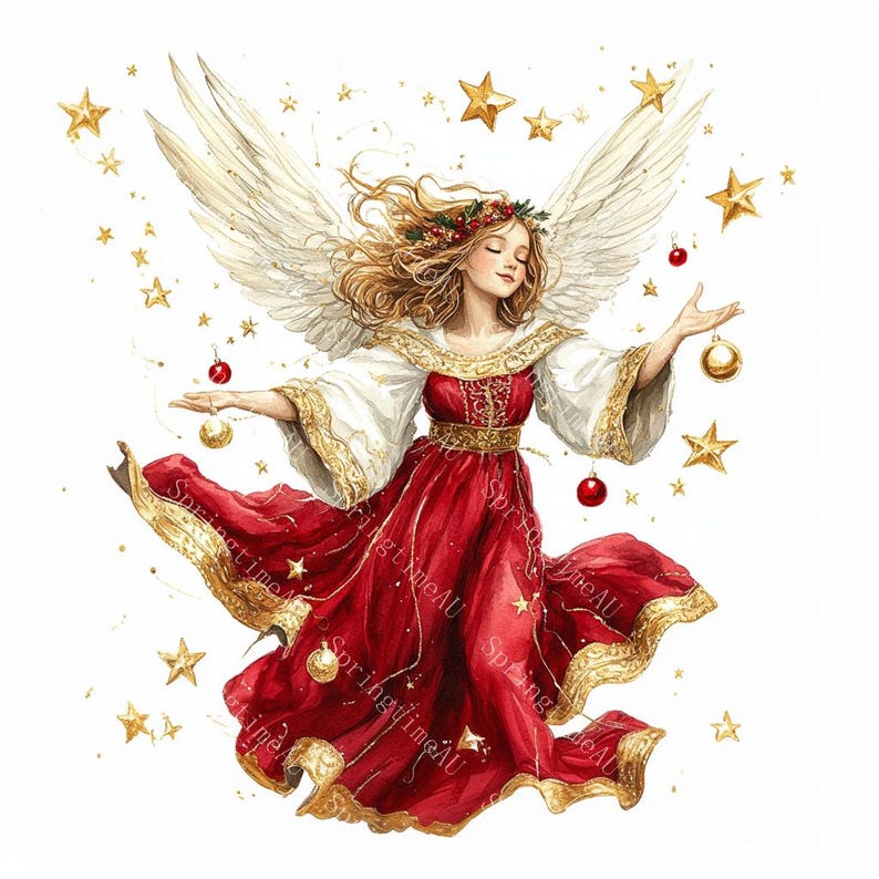 20 Vintage Christmas Angel Clipart, Christmas Card, Printable Watercolor, High-Quality JPGs, Papercraft, Junk Journal, Digital Download