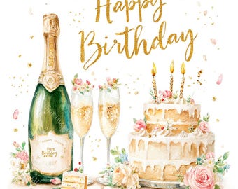 16 imágenes prediseñadas de feliz cumpleaños, imágenes prediseñadas de fiesta, pastel de celebración, acuarela imprimible, archivos JPG de alta calidad, manualidades de papel, diario basura
