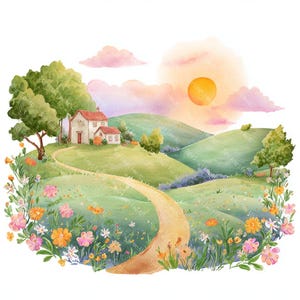 18 Imágenes prediseñadas de jardines de verano, imágenes prediseñadas de verano, imágenes prediseñadas de paisajes de verano, acuarela imprimible, archivos JPG de alta calidad, manualidades de papel, diario basura