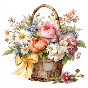 18 Cestas de flores, cestas vintage, cestas preciosas, acuarela imprimible, archivos JPG de alta calidad, manualidades de papel, diario basura