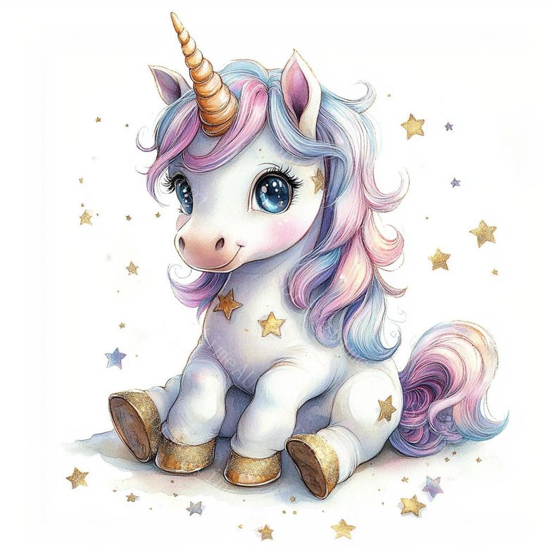 14 Rainbow Unicorn Clipart, Cute Unicorn Clipart, Baby Unicorn, Printable Watercolor, High-Quality JPGs, PaperCraft, Junk Journal