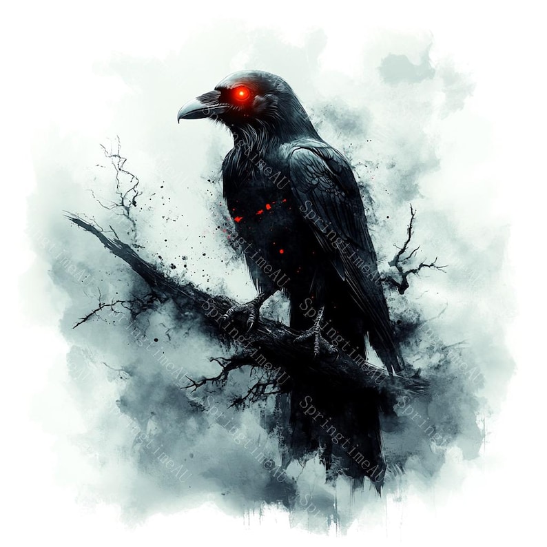 20 Black Raven Clipart, Halloween Crow, Halloween clipart, Printable Watercolor,High-Quality JPGs, Papercraft, Junk Journal,Digital Download
