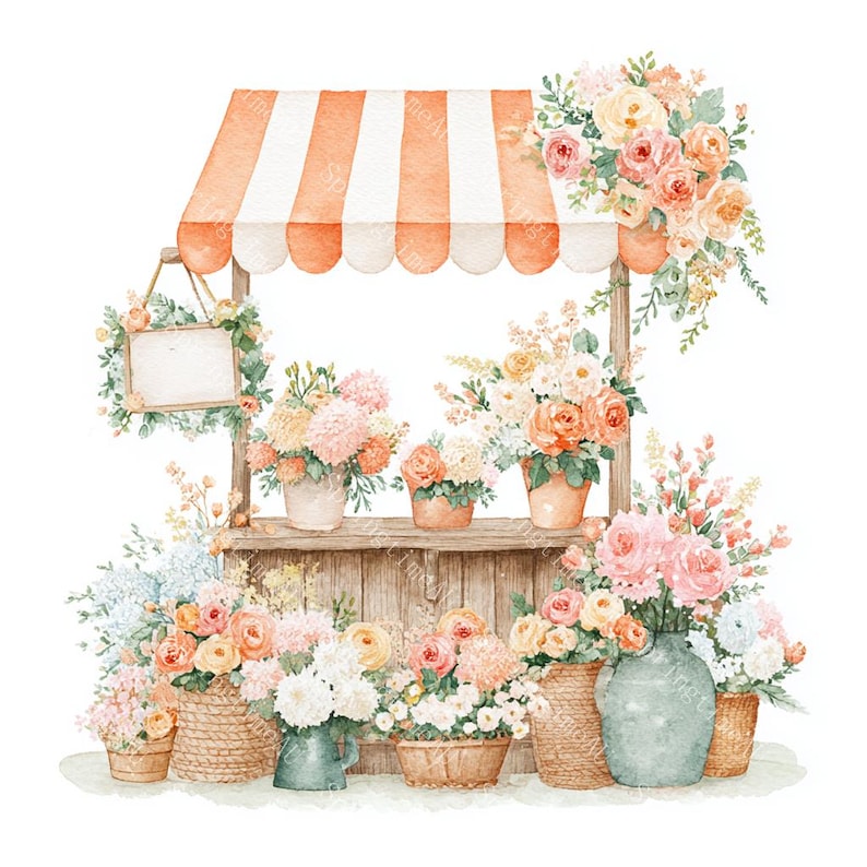 18 Flower shop Clipart, Flower market, Floral store, Flower store standing, Printable Watercolor,High-Quality JPGs, Papercraft, Junk Journal