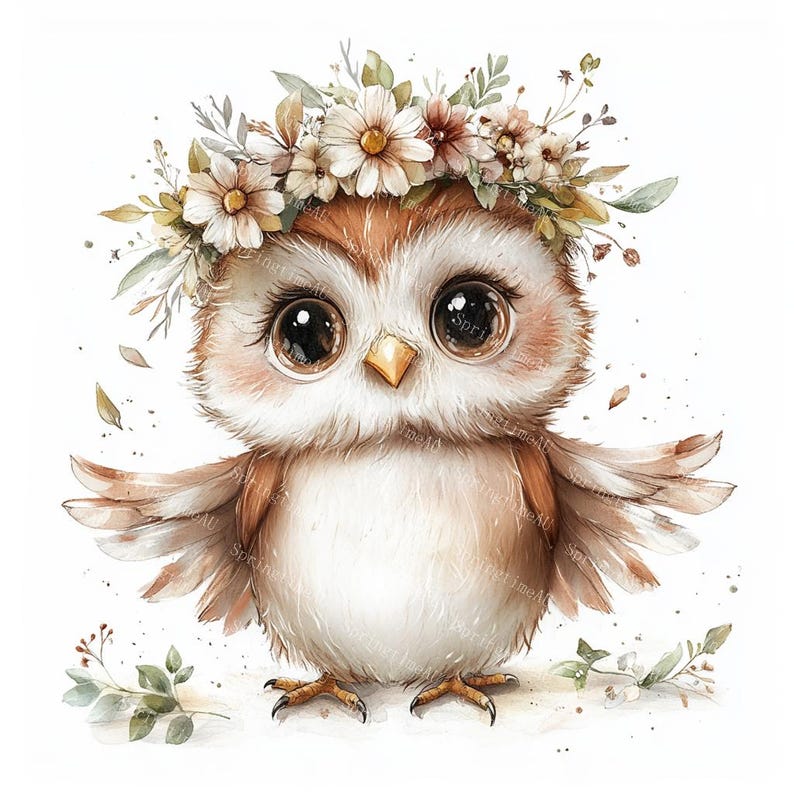 20 Cute Barn Owl Clipart, Woodland Owl, Floral Owl, Nursery Decor, Printable Watercolor, High-Quality JPGs, Papercraft, Junk Journal