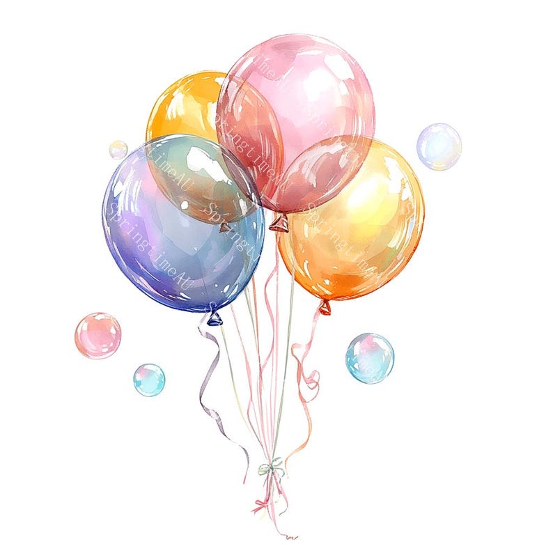 20 Birthday Balloon Clipart, Balloon Clipart, Party Clipart, Baby Shower, Printable Watercolor, High-Quality JPGs, Paper Craft, Junk Journal