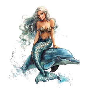 18 Watercolor Mermaid Clipart, Mermaid Tail, Fantasy Animal, Printable Watercolor, High-Quality JPGs, Paper Craft, Junk Journal