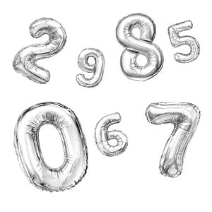 10 Silver Balloon Numbers Clipart, Foil Balloon, Celebration, Party Numbers,Printable Watercolor,High-Quality JPGs, Papercraft, Junk Journal