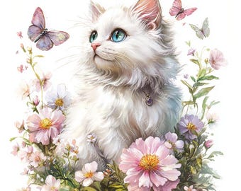 20 clipart de gatos de jardim, clipart de gatos florais, clipart de gatos, aquarela para impressão, JPGs de alta qualidade, artesanato em papel, diário de sucata, download digital