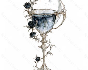 20 Gothic Glass Black Rose Clipart, Dark Academia Watercolor JPG, Witchy Halloween Sublimation, Junk Journal Stickers, Digital Download