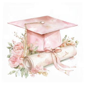 20 birretes rosas, imágenes prediseñadas de fiesta de graduación, acuarela imprimible, archivos JPG de alta calidad, PaperCraft, diario basura, descarga digital