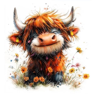 14 Quirky Highland Cow Clipart, Funny Highland Cow, Farm Animal Clipart, Printable Watercolor, High-Quality JPGs, Paper Craft, Junk Journal