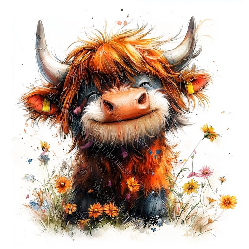 14 Quirky Highland Cow Clipart, Funny Highland Cow, Farm Animal Clipart, Printable Watercolor, High-Quality JPGs, Paper Craft, Junk Journal