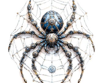 20 imágenes prediseñadas de arañas steampunk, imágenes de insectos steampunk, acuarela imprimible, archivos JPG de alta calidad, manualidades de papel, diario basura, descarga digital