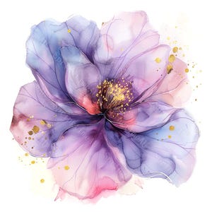 18 clipart de flores abstratas, flor roxa, roxo sonhador, impressão de flores, aquarela para impressão, JPGs de alta qualidade, PaperCraft, diário de lixo