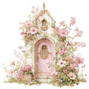20 bloemen fairy deuren clipart, gezellige sprookjesdeur, afdrukbare aquarel, hoogwaardige PNG/JPG's, Paper Craft, Junk Journal, Digitale download