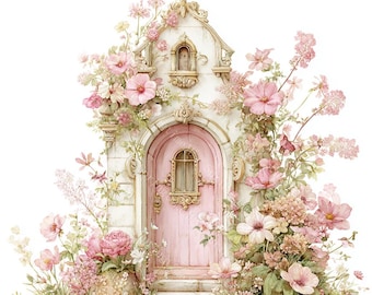 20 Floral Fairy Doors Clipart, Cozy Fairy Door, Printable Watercolor, High-Quality PNG/JPGs, Paper Craft, Junk Journal, Digital download