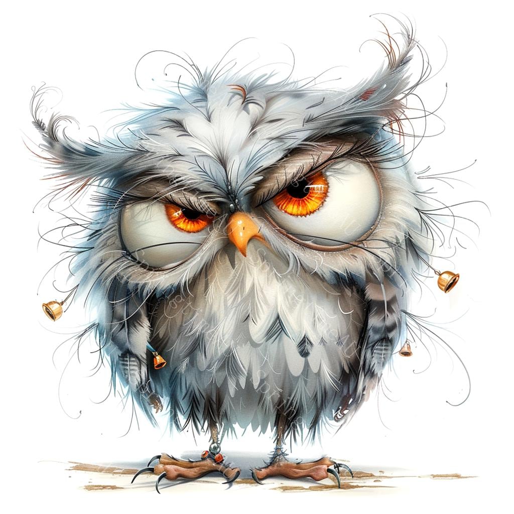 16 Funny Quirky Owl Clipart, Quirky Frazzled Owls, Cute Owl, Hyperrealistic, Printable Watercolor,Hi