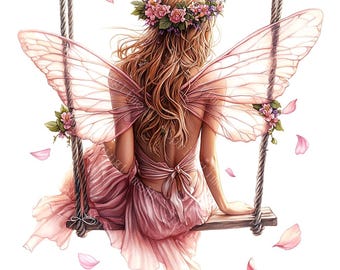 13 Floral Fairy Clipart, Pink Fairies Clipart, Forest Fairy, Printable Watercolor, High-Quality JPGs, PaperCraft, Junk Journal