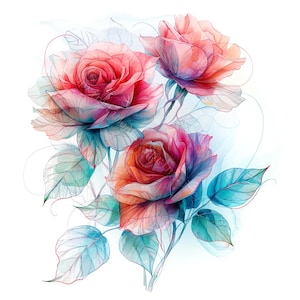 14 imágenes prediseñadas de rosas abstractas, impresión artística de rosas, imágenes prediseñadas de rosas, acuarela imprimible, archivos JPG de alta calidad, PaperCraft, Junk Journal