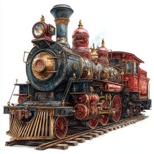 18 cliparts train vintage, locomotive à vapeur, train de Noël, train ancien, aquarelle imprimable, fichiers JPG de haute qualité, création de papier, journal indésirable