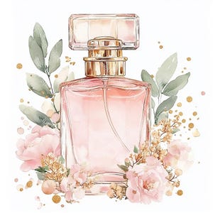 20 Rosa Parfüm Flasche Clipart, Makeup Clipart, Kosmetik, druckbare Aquarell, hochwertige JPGs, Papiermodelle, Junk Journal
