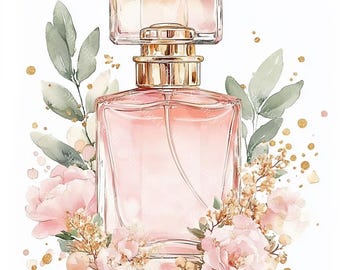 20 imágenes prediseñadas de frascos de perfume rosas, imágenes prediseñadas de maquillaje, cosméticos femeninos, acuarela imprimible, JPG de alta calidad, manualidades en papel, diario basura