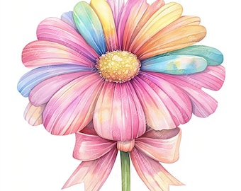 20 Cute Whimsical Flower Clipart, Rainbow Flower Clipart, Quirky Flower, Printable Watercolor, High-Quality JPGs, Paper Craft, Junk Journal