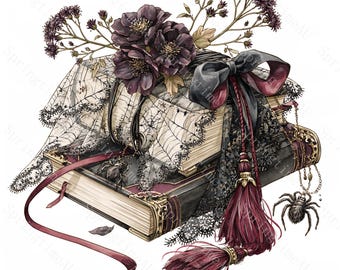 16 Witch Dark Book Clipart, Occult Watercolor JPG, Grimoire Sublimation, Halloween Witchcraft, Digital Download