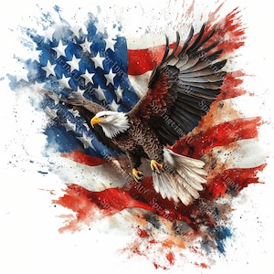 20 Patriotic Bald Eagle Clipart, USA Flag, Independence Day, 4th of July, Printable Watercolor, High-Quality JPGs, Papercraft, Junk Journal