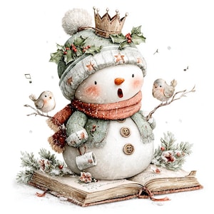 18 Whimsical Snowman Clipart, Christmas Snowman, Festive Holiday, Printable Watercolor, High-Quality JPGs, Paper Craft, Junk Journal
