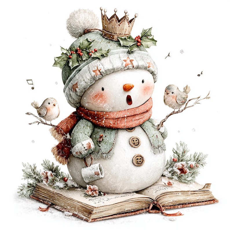 18 Whimsical Snowman Clipart, Christmas Snowman, Festive Holiday, Printable Watercolor, High-Quality JPGs, Paper Craft, Junk Journal