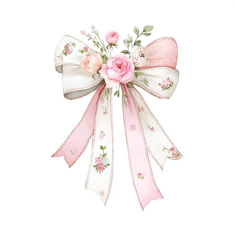 16 Pink Coquette Ribbon Bow Clipart, Wedding Flower, Printable Watercolor,High-Quality JPGs, Paper Craft, Junk Journal, Digital Download