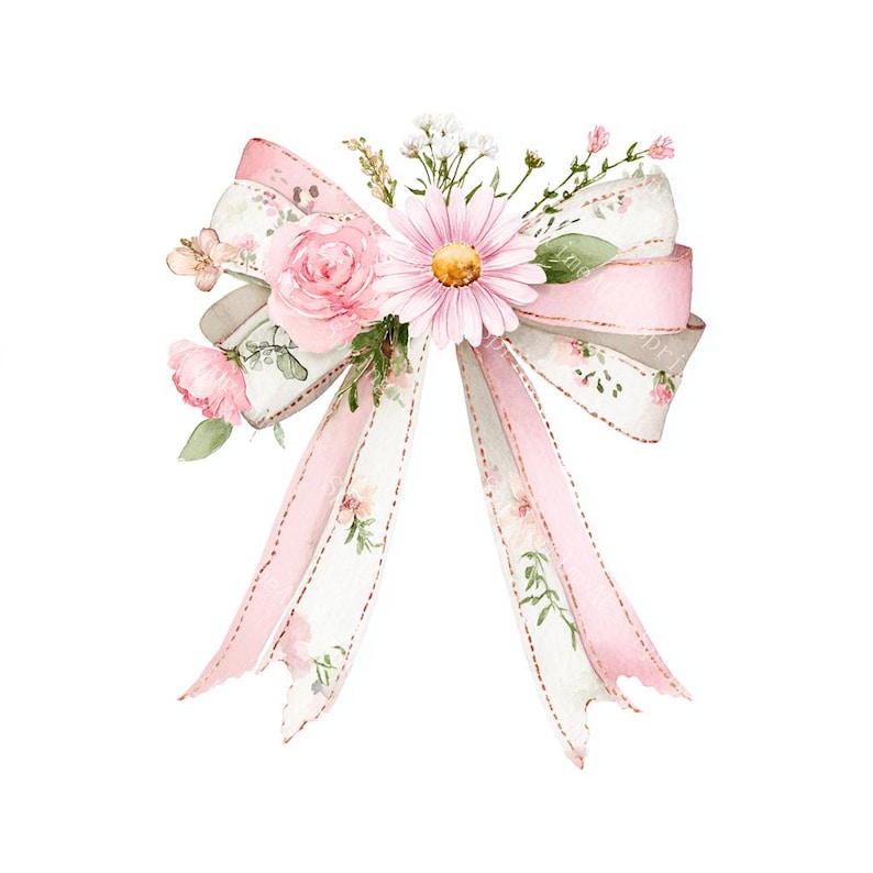 16 Pink Coquette Ribbon Bow Clipart, Wedding Flower, Printable Watercolor,High-Quality JPGs, Paper Craft, Junk Journal, Digital Download