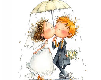16 Quirky Wedding Couple Clipart, Couple in Love, Wedding Invitation, Printable Watercolor, High-Quality JPGs, Paper Craft, Junk Journal