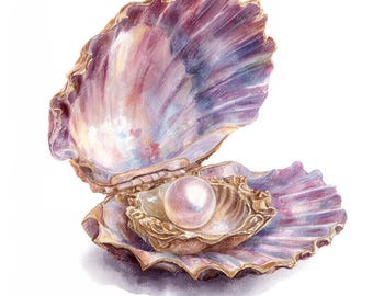 20 輝く真珠のクリップアート | 開いた貝殻のイラスト | 印刷可能な